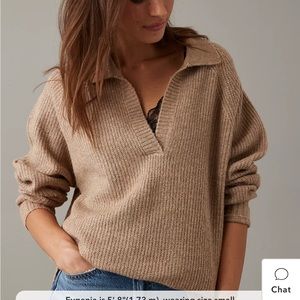 AE Whoa So Soft Oversized Collared Sweater tan size small